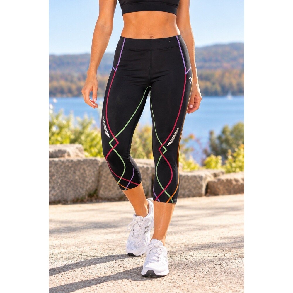 CW-X Stabilyx Compression Tights Womens Black Multi Color Crop SEE PICS 4 SIZING
